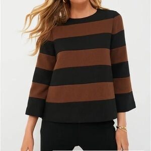 Tuckernuck Mia Blouse Black Brown Stripe Wool Blend Bracelet Sleeve